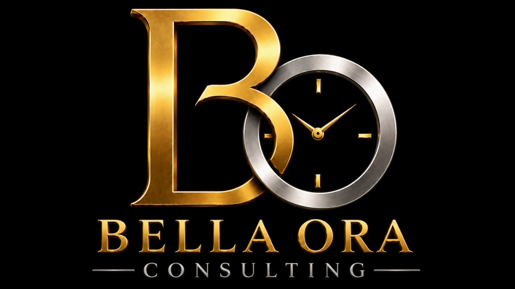 Bella Ora Consulting logo — a gold B interlocking a silver clock-face O above the BELLA ORA CONSULTING wordmark
